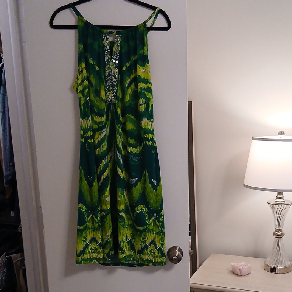 INC International Concepts Backless Green and Yellow Dress